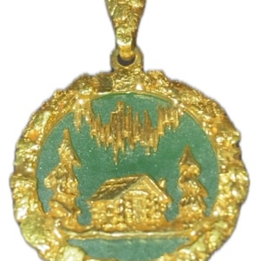 10k vintage Alaskan gold nugget / nephrite jade pendant.